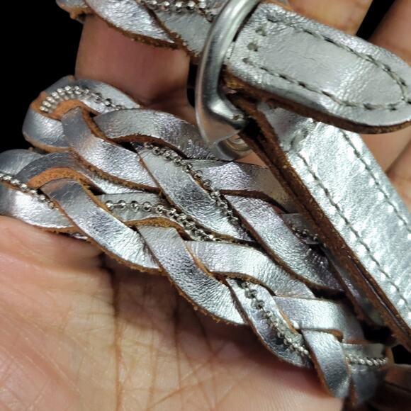 Banana Republic Silver Braided Skinny Belt Leather Metallic Embellished One Size - Picture 12 of 13